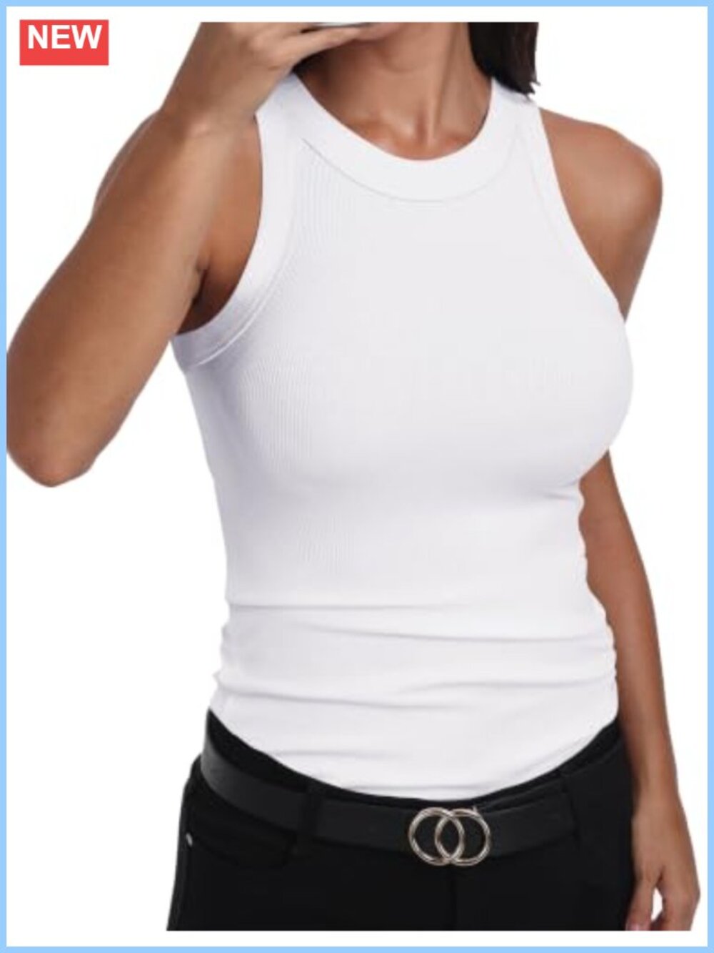 Ribbed Cotton High Neck Racerback Fitted Tank Top